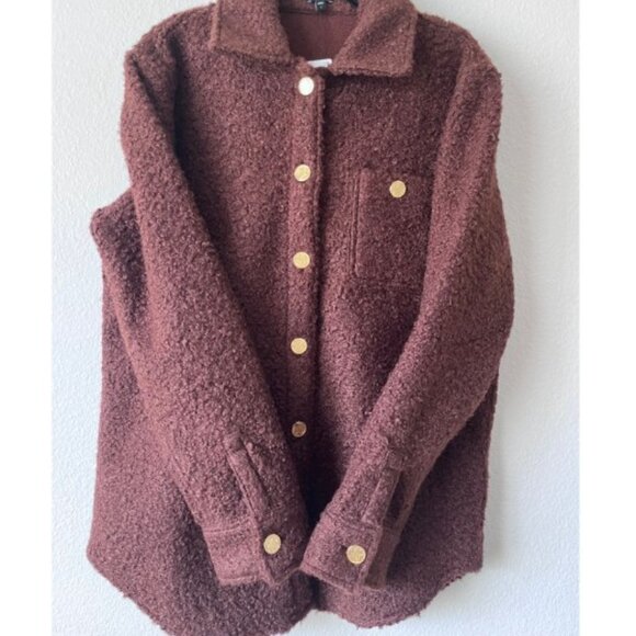 NWT Express Brown Teddy Jacket – Size Small – Faux Fur w/ Gold Button Details - Picture 5 of 9